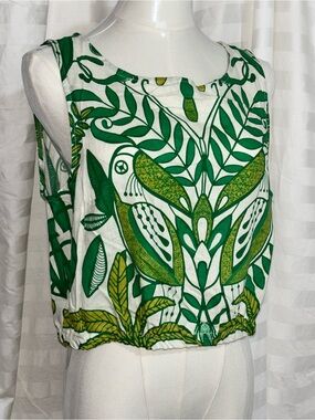 Rachel Zoe Crop Top Bold Tropical Bird NWT Med Vacation Sleeveless